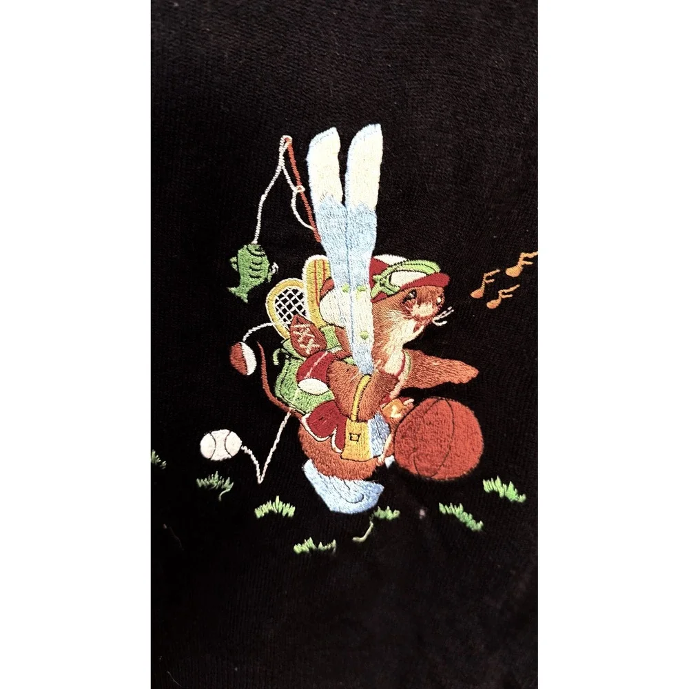 Vintage 80s Adee California Men's Novelty Otter Fishing Skiing Sweater 42 V-Neck